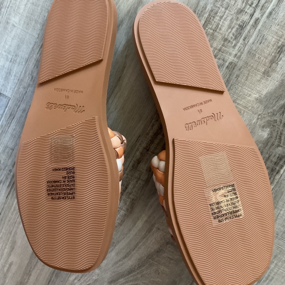 New Madewell The Suzi Slide Sandal Shoe Woven Puff Leather Square Toe Slip Flat - Picture 5 of 6